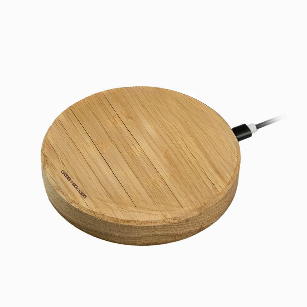 Incarcator Wireless GreenBoxGsm Cerc Subtire Qi 15W din Stejar American: Eleganta si Eficienta intr-un Design Distinctiv